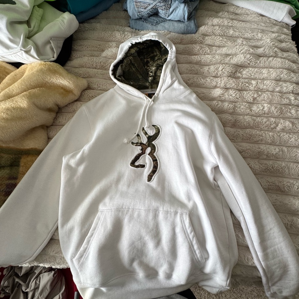 Browning White Hooded Sweatshirt with Camouflage Logo